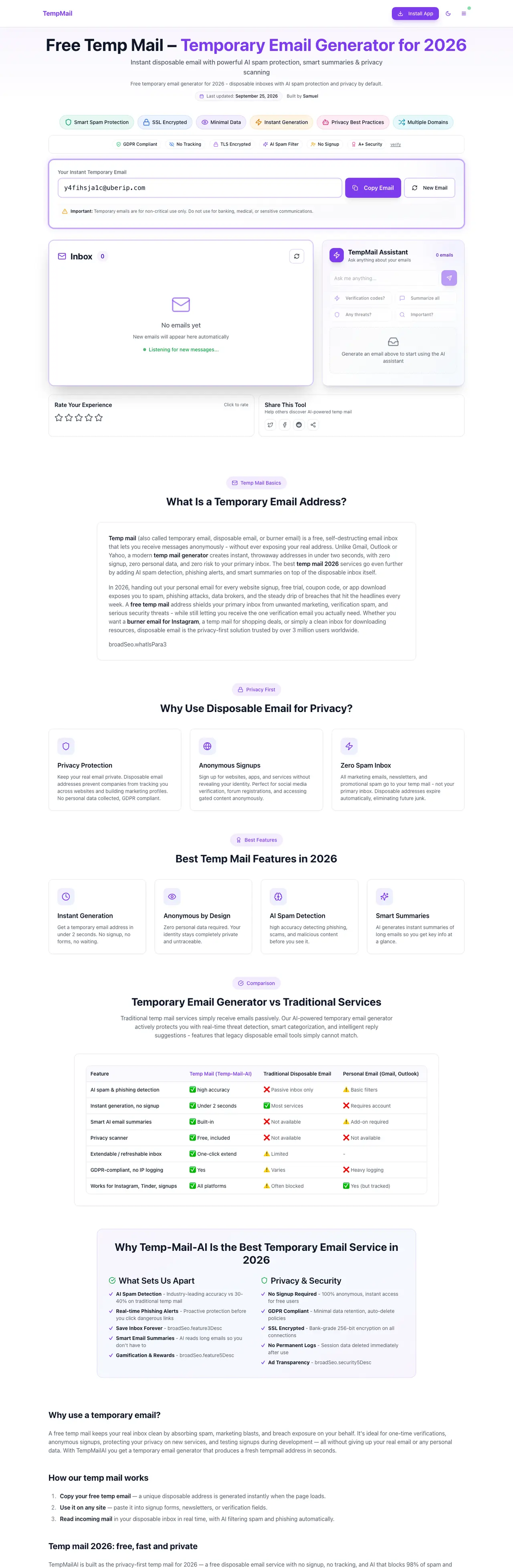 Temp Mail AI website